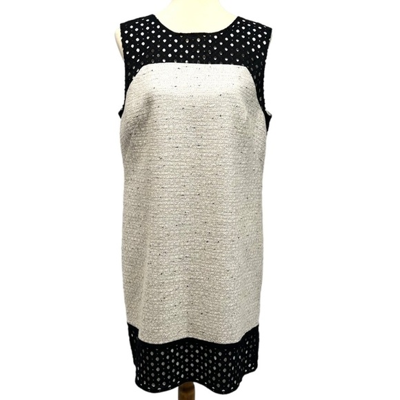 Ann Taylor Dresses & Skirts - Ann Taylor Tweed Sleeveless Black Trim Casual Shift Dress Women’s 14